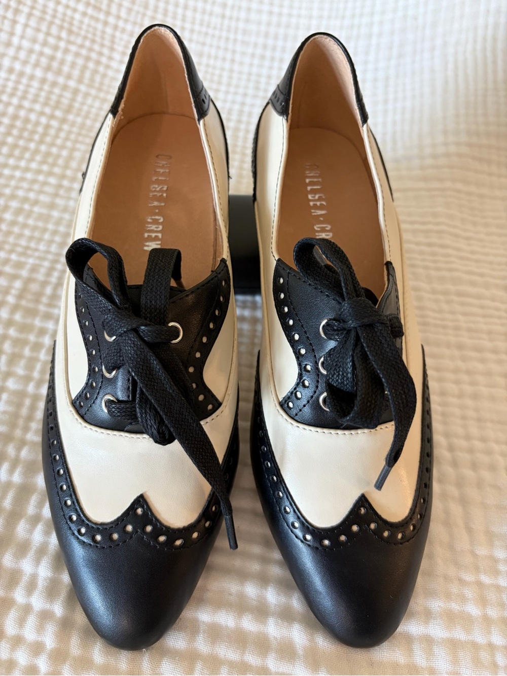chelsea crew Two-Tone Black and White Leather Wingtip Loafers